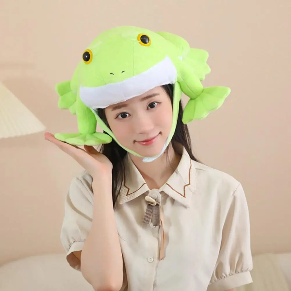 Plush Hood Hat Soft Plush Frog Hat for Kids Adults Winter Carnival Headwear for Halloween Cosplay Masquerade Party Easy to Wear