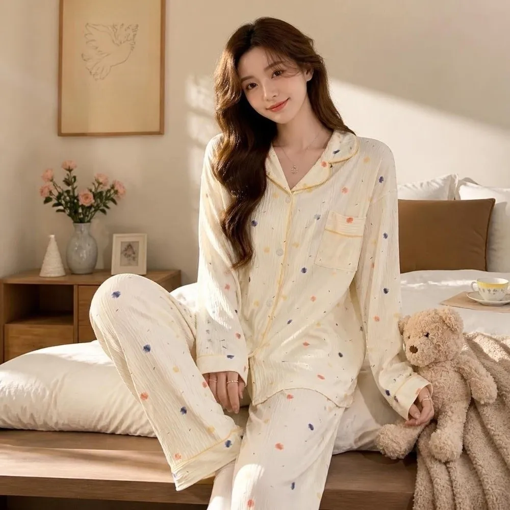 Süßes Leoparden-Pyjama-Set mit Schleife und Bärchen, Damen-Loungewear mit Kirsch- und Blumenmuster, Nachtwäsche-Anzug für Damen – Detail 6