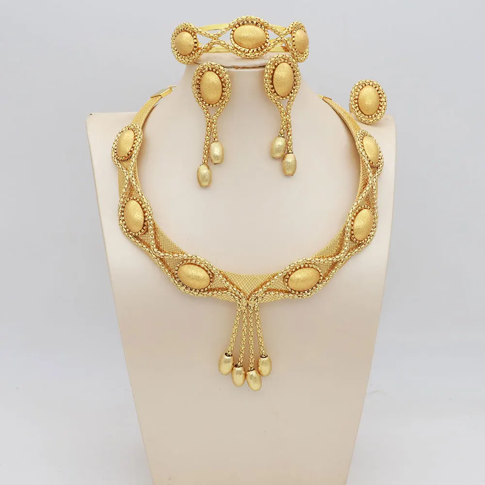 

Women's Jewelry Sets Gold Plated Tricolor Necklaces Simple Drop Earrings Italian Fashion Rings Bracelets Wedding Accessories