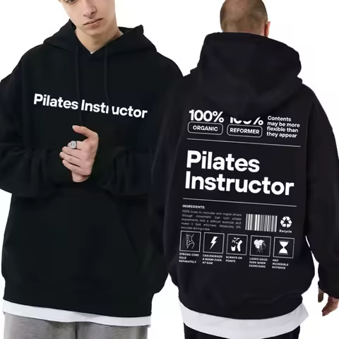 Pilates Instructor Graphic Hoodie Men's Funny Workout Bodybuilding Sweatshirts Men Women Fitness Gym Cotton Oversized Hoodies