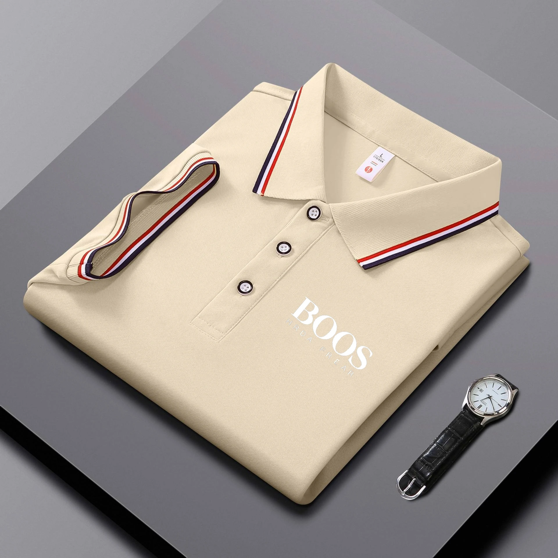Polo bordado para hombre, tendencia de verano, camiseta de manga corta de la línea, Polo informal de negocios, cómodo y transpirable