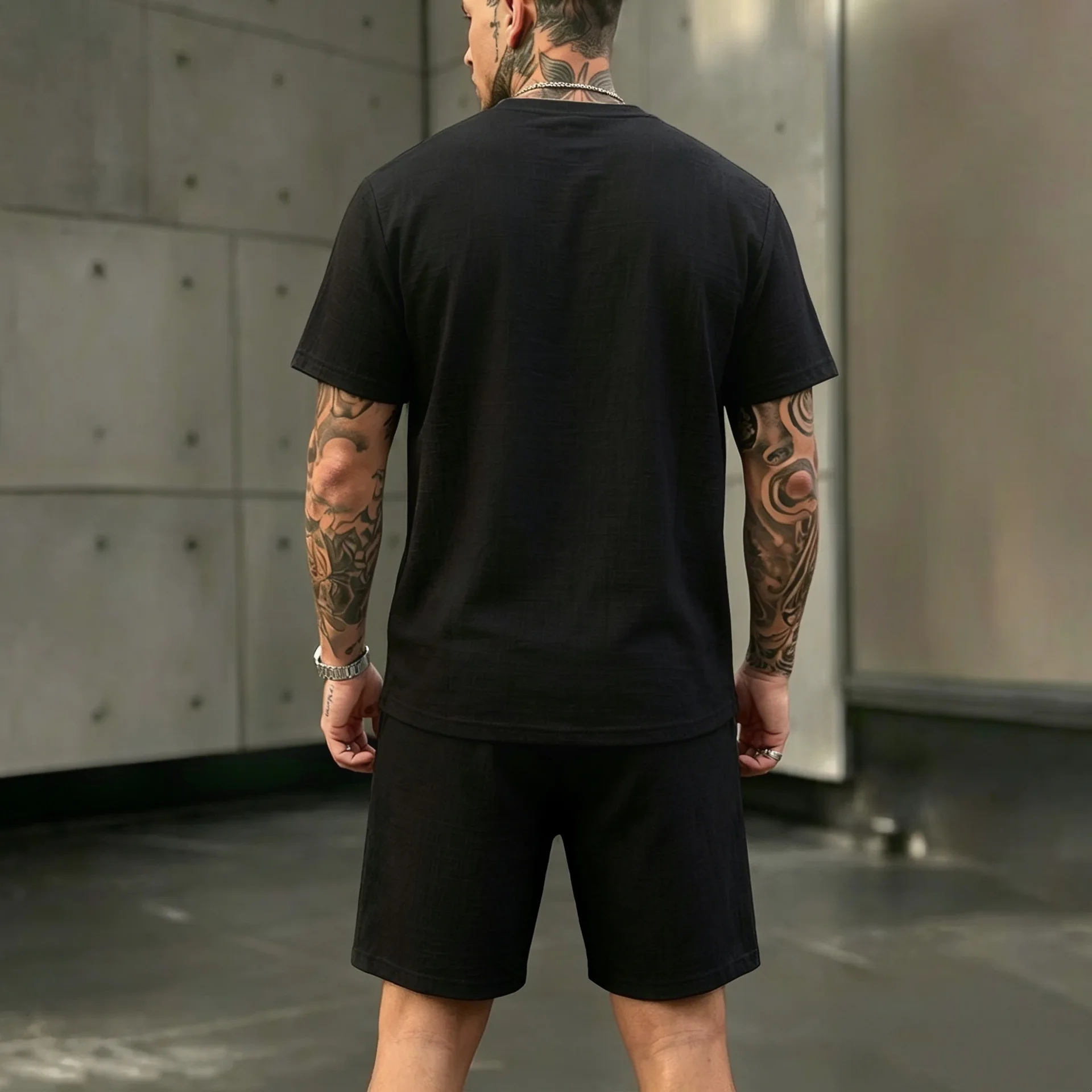 2026 Sommer Europäisch-Amerikanisches Herren-Leinen-Henley-Polo-Zweiteiler-Set: Lockeres Kurzarm-T-Shirt mit passenden Shorts – Atmungsaktives Urlaubsoutfit – Detail 26