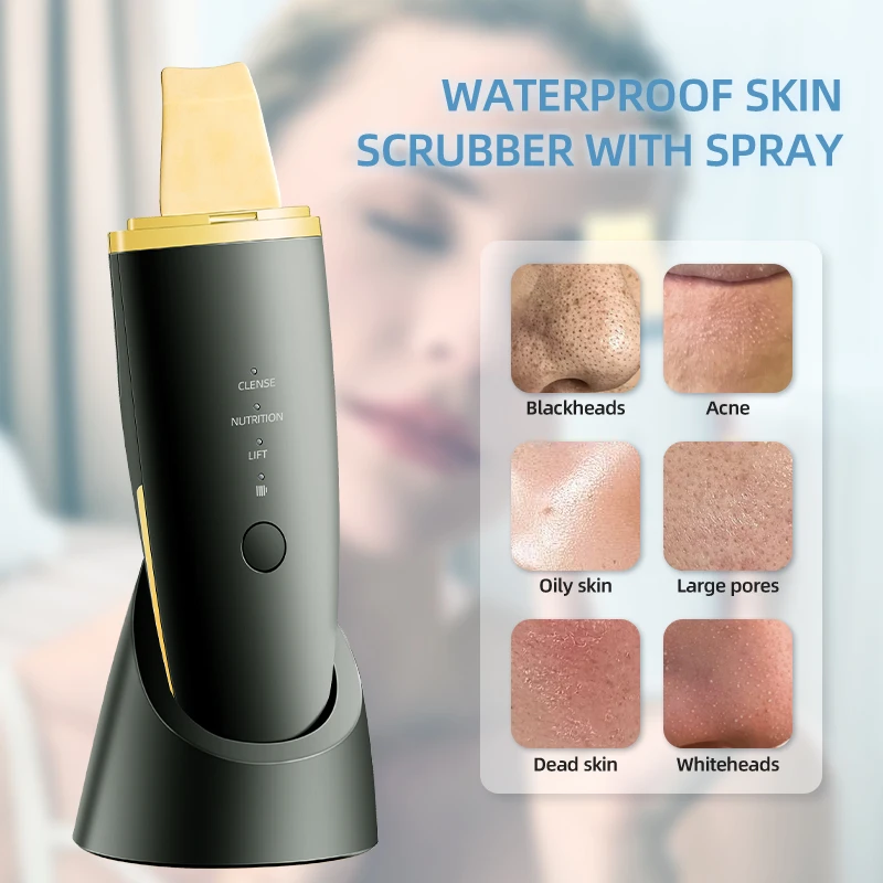 Nieuwe Ultrasone Huid Scrubber Trillingen Gezicht Spatel Comedondrukker Schop Schoon Cavitatie Peeling Facial Lifting EMS Machine