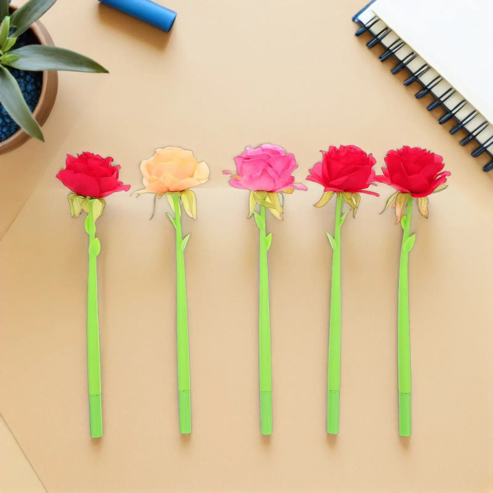 

5Pcs Simulated Rose Flower Ballpoint Pens Creative Floral Writing Pens Smooth Ink for Students Office Gift Sign Supplies