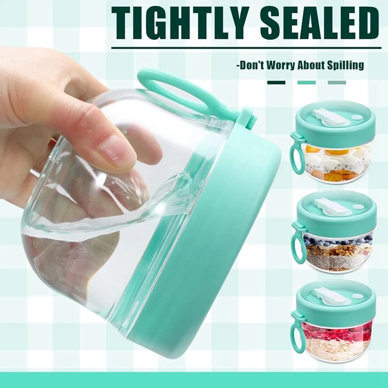 ภาชนะข้าวโอ๊ตค้างคืน 4 ชิ้นพร้อมฝาปิดและช้อนภาชนะข้าวโอ๊ตสําหรับนมผลไม้