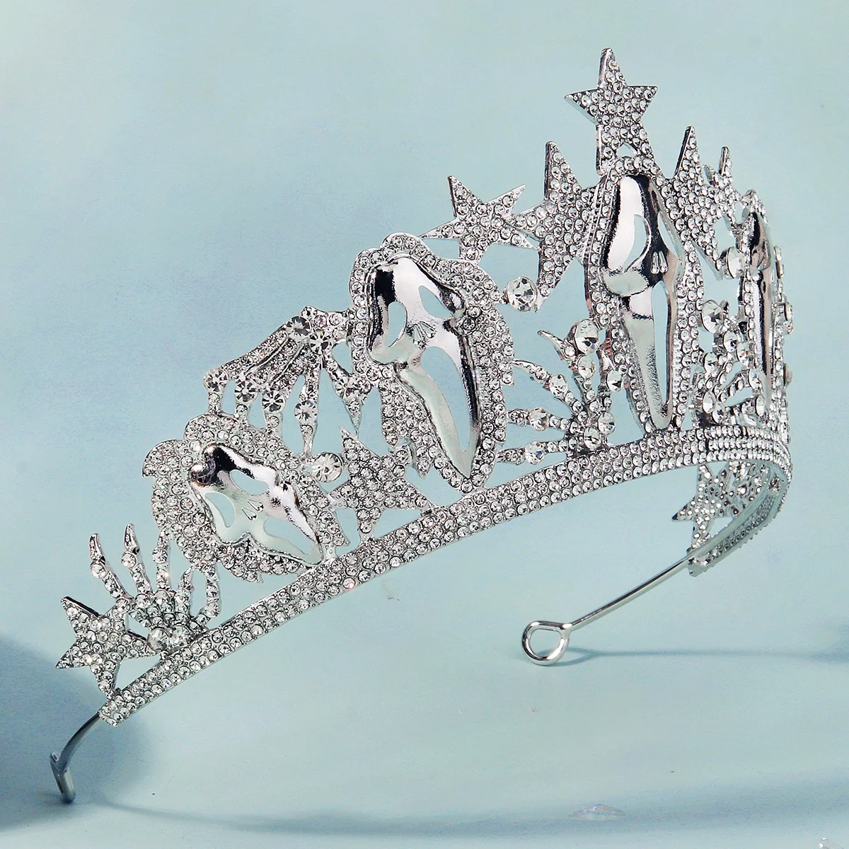 تاج كريستال من سبائك الفضة للهالوين الشيطان الصغير، إكسسوار شعر رائع على شكل تاج جمجمة للنساء مصنوع يدويًا، عصابة رأس أنيقة وعصرية