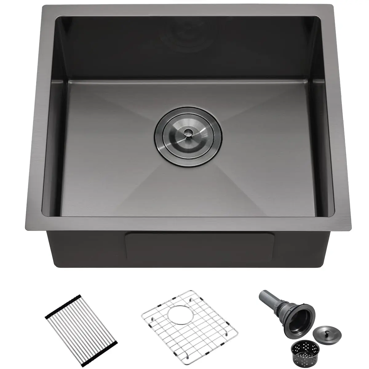 

20x17 Inch Gunmetal Black Stainless Steel Undermount Kitchen Sink 16 Gauge Deep Bar Sink