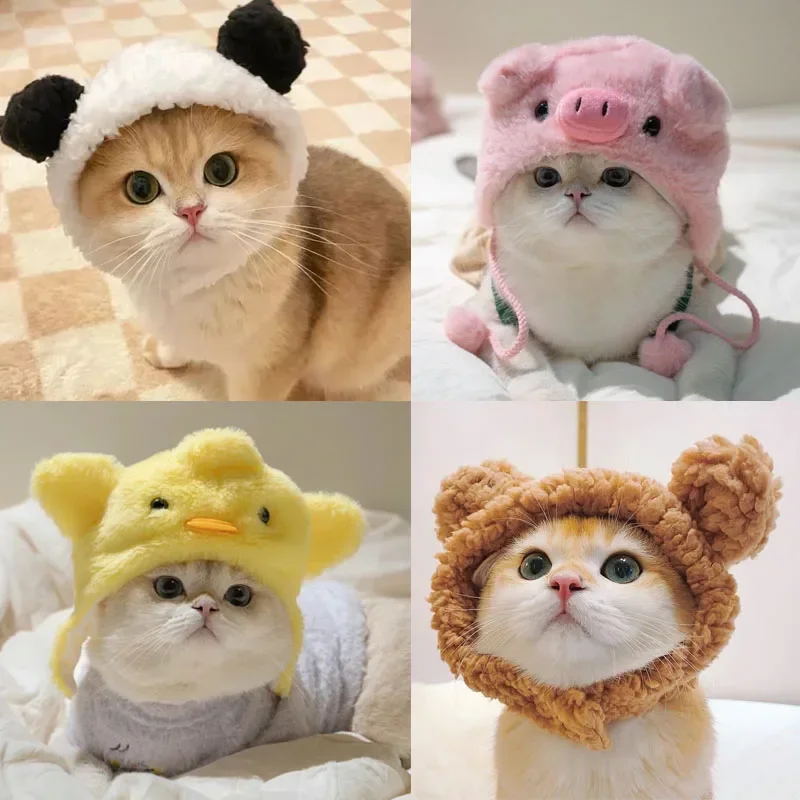 Cute Bear Rabbit Hooded Pet Cat Dog Accessories Cosplay Cat Hat Winter Lovely New Year Puppy Headgear Soft Velvet Pets Supplies