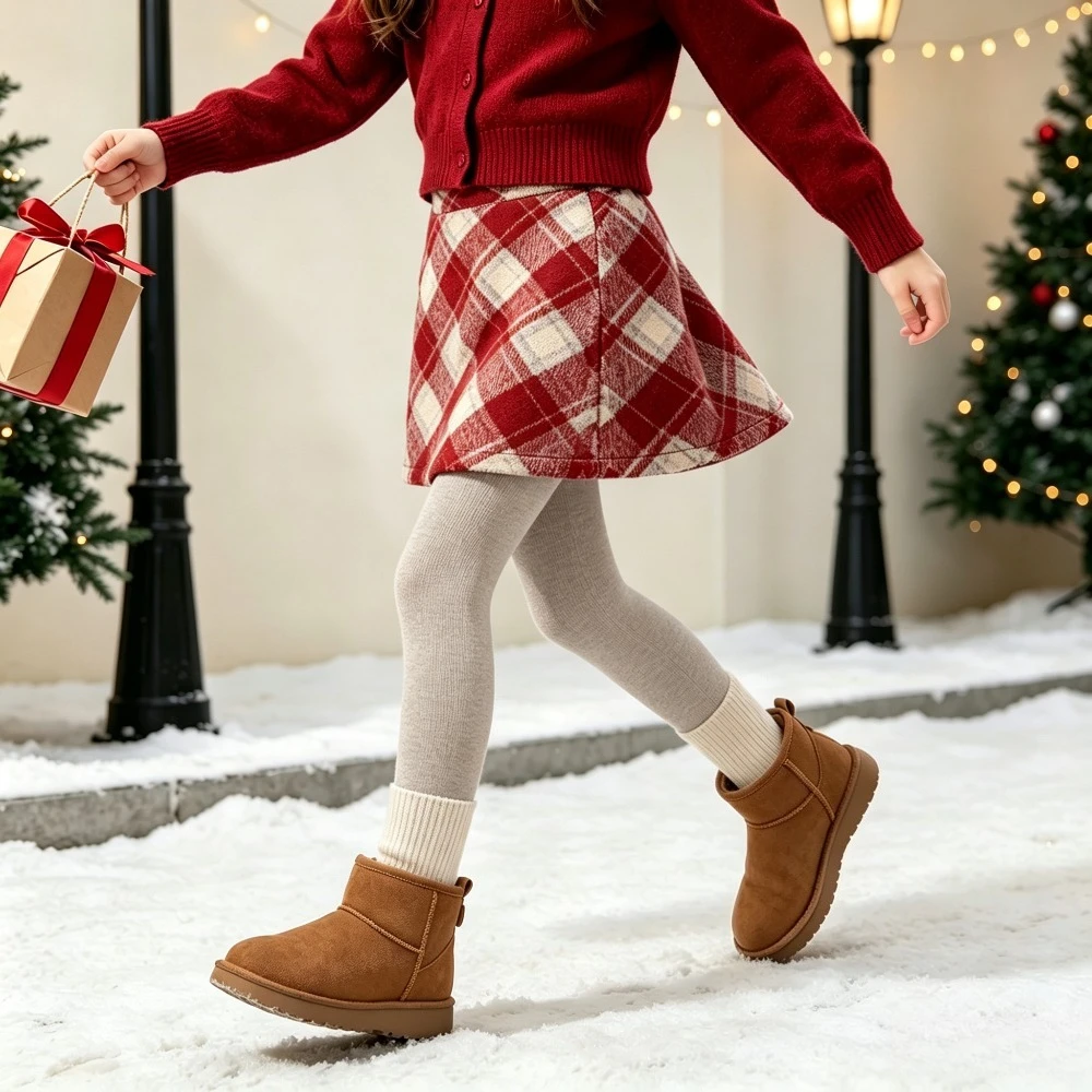 Kids Tartan Plaid Skirt Warm Soft Woolen A-Line Mini Skirts Elastic Back Waist Girls Cute Autumn Winter School Casual Bottoms
