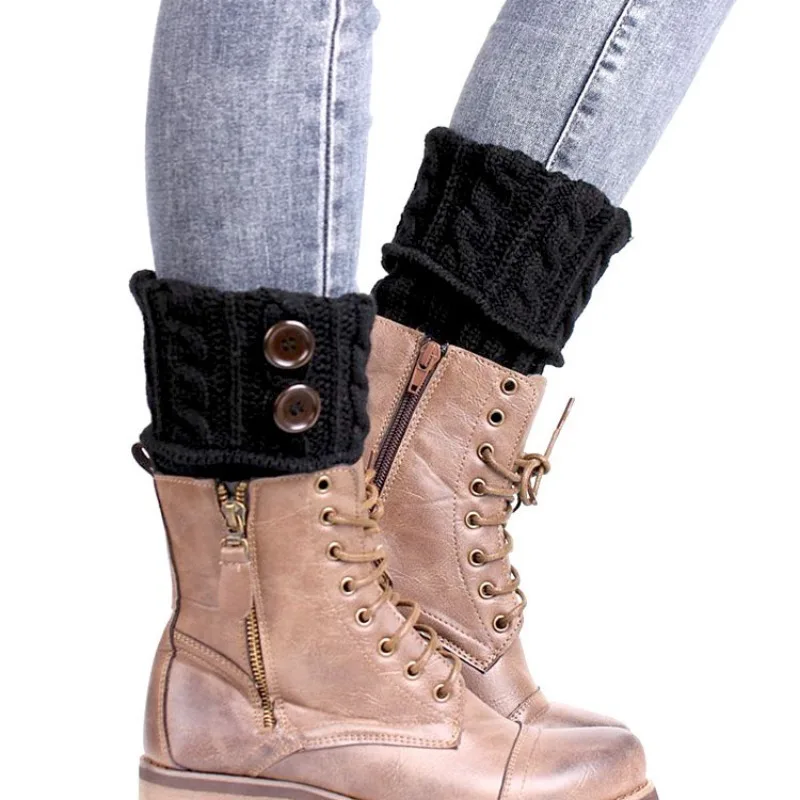 1Pairs Button Cable Knit Wool Ankle Leg Warm Women Short Foot Covers Cozy Winter Boot Socks Toppers Autumn Knitted Accessories