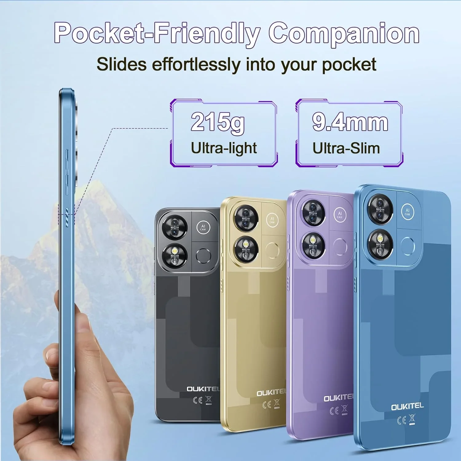 الهاتف الذكي OUKITEL C57 Pro 4300mAh 4G 16Go (4 + 12) RAM /128go ROM - 6.52 13MP Android 14 4300mAh GPS Double SIM