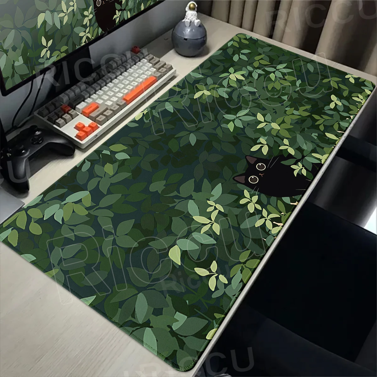 Anime Green Plant Black Cat Large Mouse Pad XXL Gamer Mouse Mat Office Table Mat Kawaii Cats Deskpad PC Desk accessories Carpet