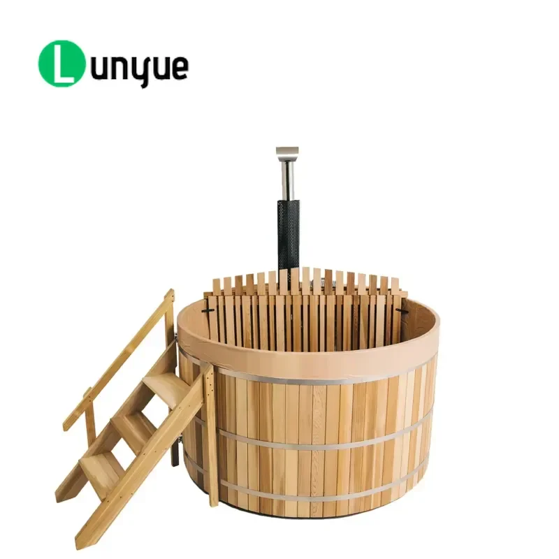 Cedar Wood Hot Tub Outdoor Home Spa Barrel with Insulated Cover Natural Wooden Firing Bath for Backyard Garden Relaxation