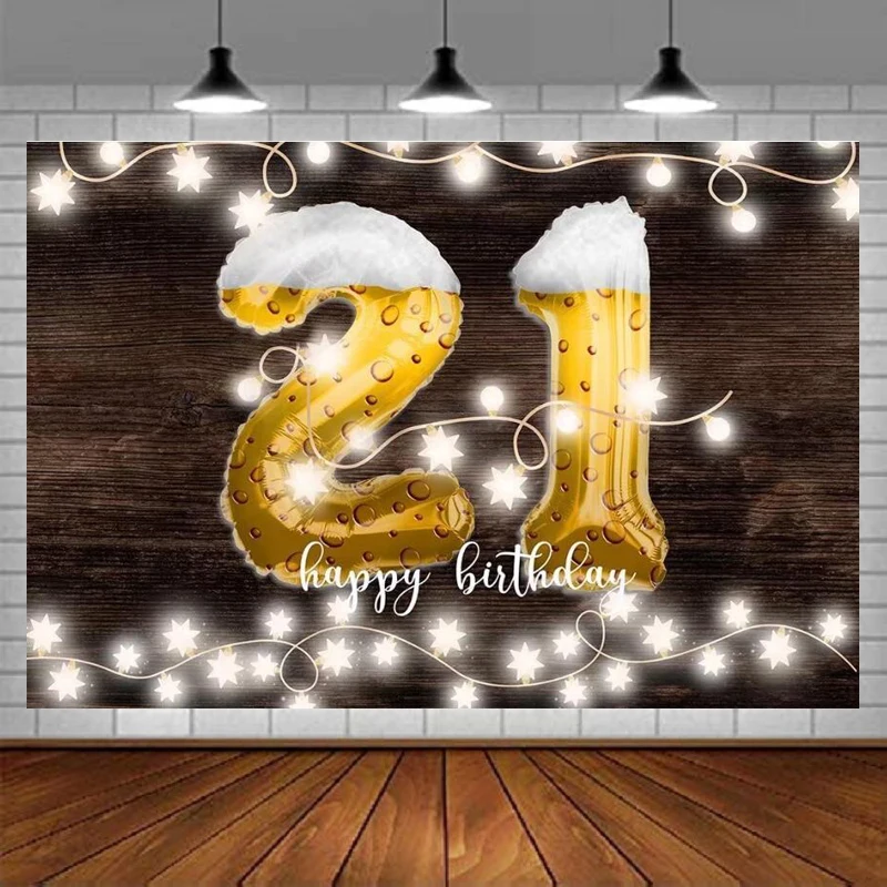 Photography Backdrop For Men Cheers And Beers Party Decorations Vintage Wood Glitter Stars 21th Birthday Background Supplies