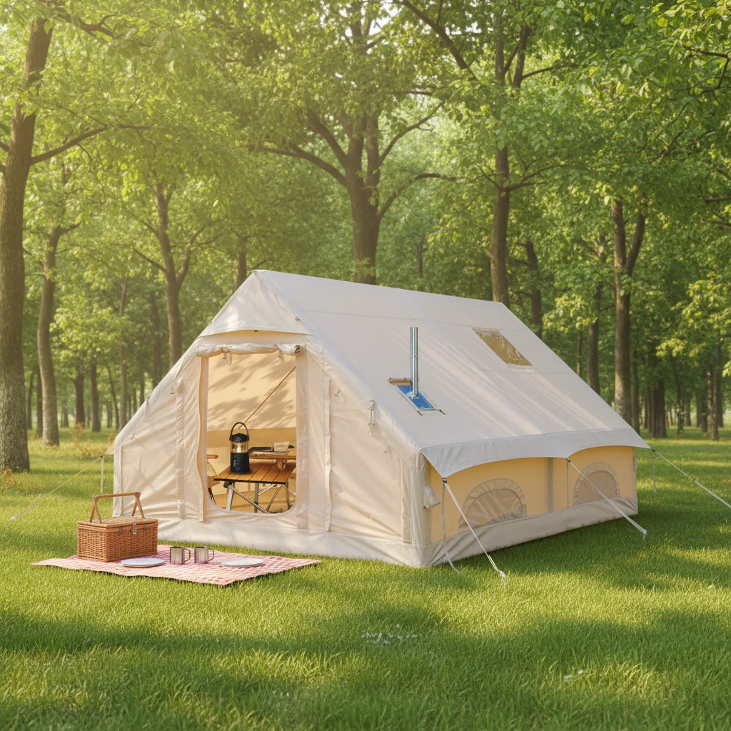 

Однослойная надувная палатка из оксфордской ткани с отверстием для печи, быстрая установка, две двери, водонепроницаемая, портативная, для кемпинга, на 5/8 человек