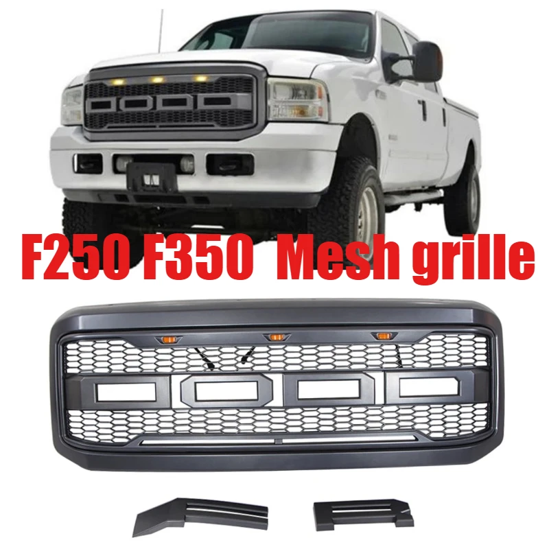 Suitable for For FORD F250 F350  Mesh Mask Cover Front Racing Grille GRills Grill with Led Light Fit 05-07