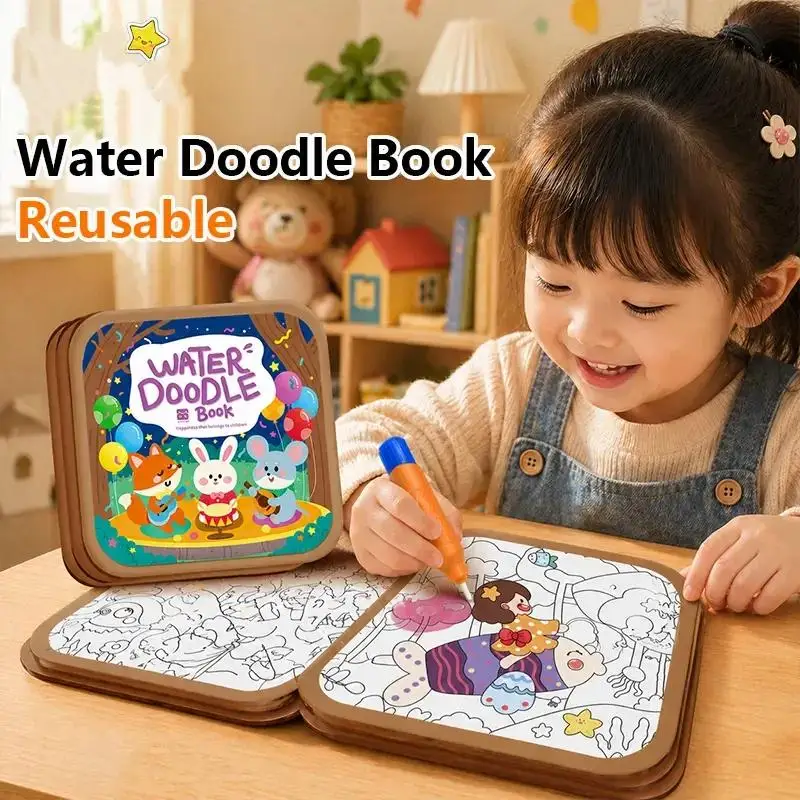 Reusable Water Doodle Book Mess Free Non Toxic Design with Water Pen for Kids Preschool Educational Drawing Toy