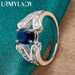 URMYLADY 925 Sterling Silver AAAAA Blue Zircon 7-10# Ring For Women Fashion Wedding Party Charm Jewelry