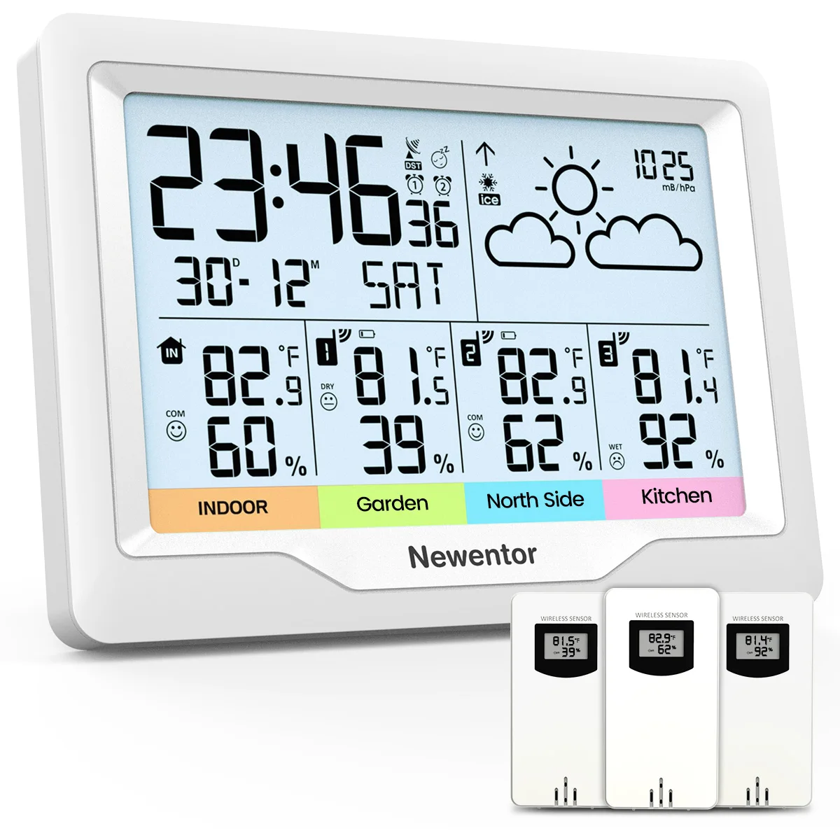 Weather Station Indoor/Outdoor Wireless Sensors Digital Thermometer Hygrometer LED LCD Display Thermometer With 3 Remote Sensors