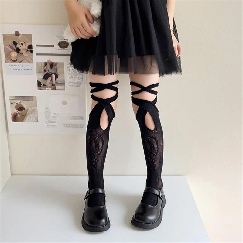 J2HD KneeHigh Socks for Girl Hollowed MidCalf Socks Kids Spring Stretchy Mesh Socks for Little Girl Uniform Socks