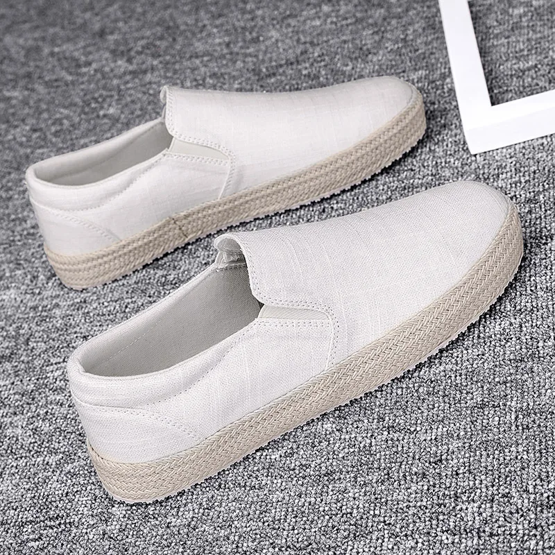 Flats Comfort Espadrilles Men Slip-on Shoes 2023 Summer New Men\'s Casual Shoes Retro Breath Linen Straw Woven-soled Man Sneakers