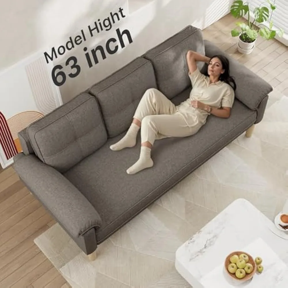 3-местный диван-диван с мягкими подлокотниками, глубоким сиденьем, удобной спинкой и ножками из массива дерева — легко собирается (серый)