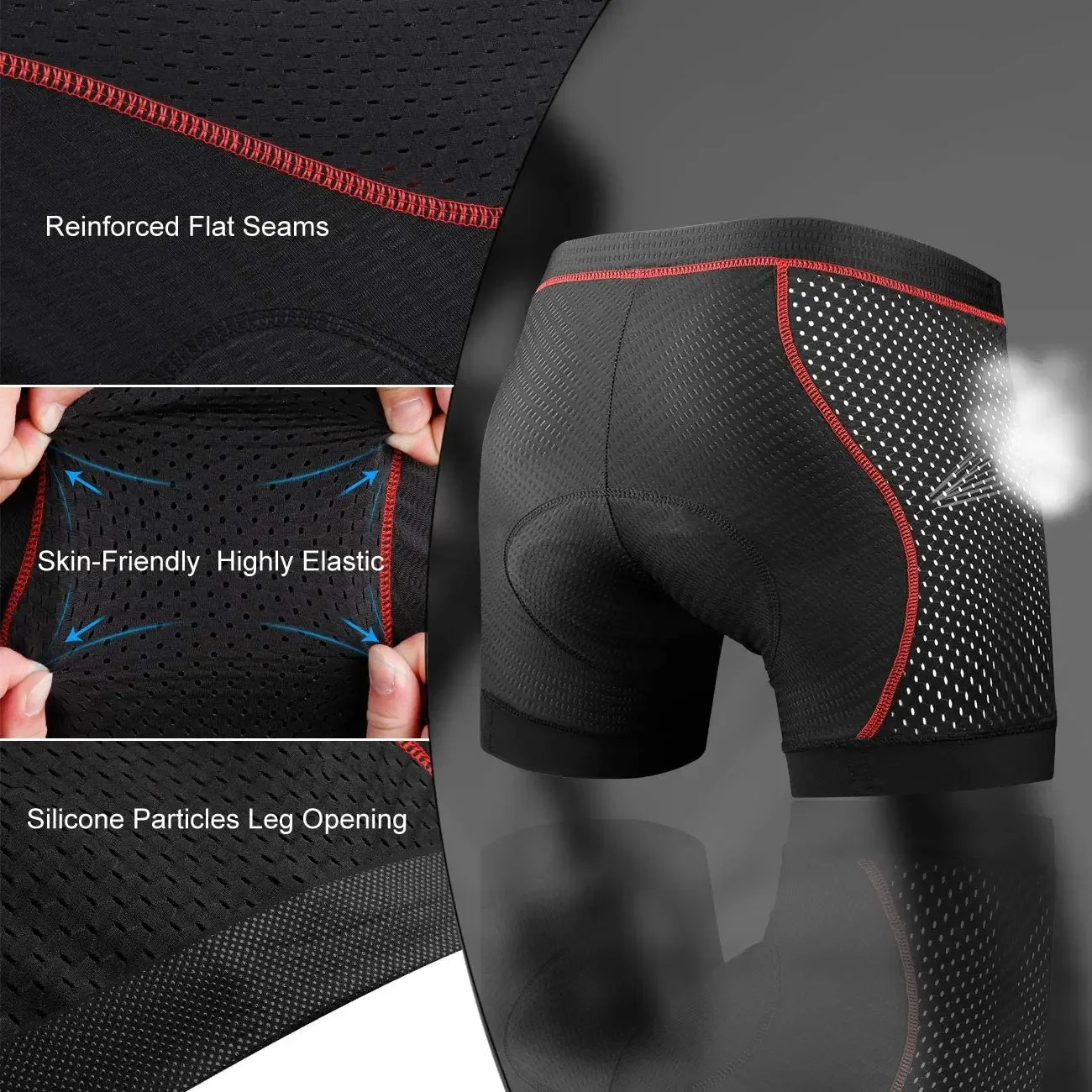 X-TIGER Men\'s Cycling Underwear Shorts 5D Padded Bike Bicycle MTB Liner Shorts with Anti-Slip Leg Grips Shock Absorbing Briefs