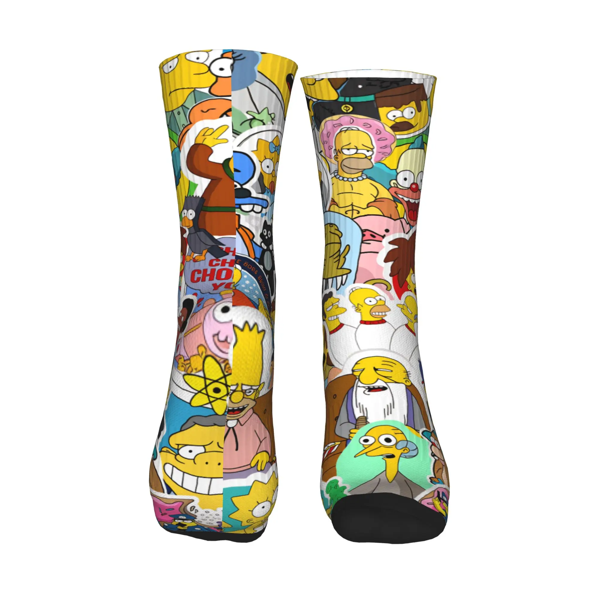 Funny S-Simpsons All Characters Collage Socks Retro Stockings Spring Non Skid Couple Socks Soft Breathable Climbing Socks