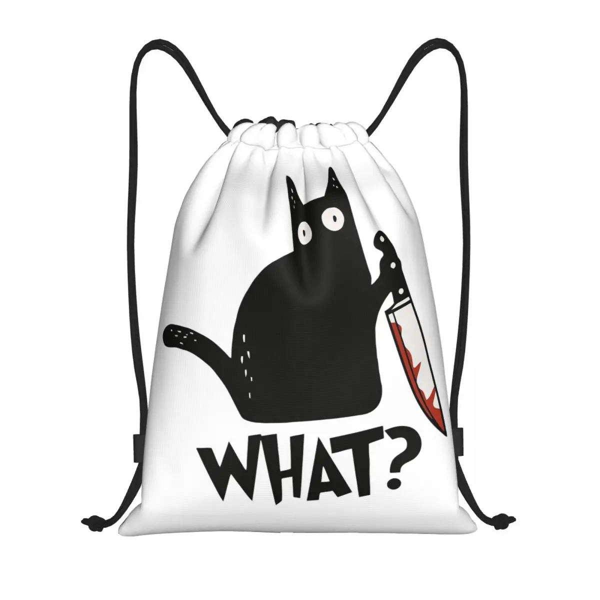 

Cat What Murderous Black Cat With Knife Backpacks Fashion Drawstring Bags Sports Bag Book Bags for Man Woman Students