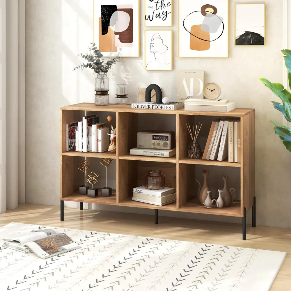

6 Cube Bookcase, 3-Tier Floor Open Bookshelf with 5 Metal Legs, Cube Storage Organizer with Adjustable Shelves
