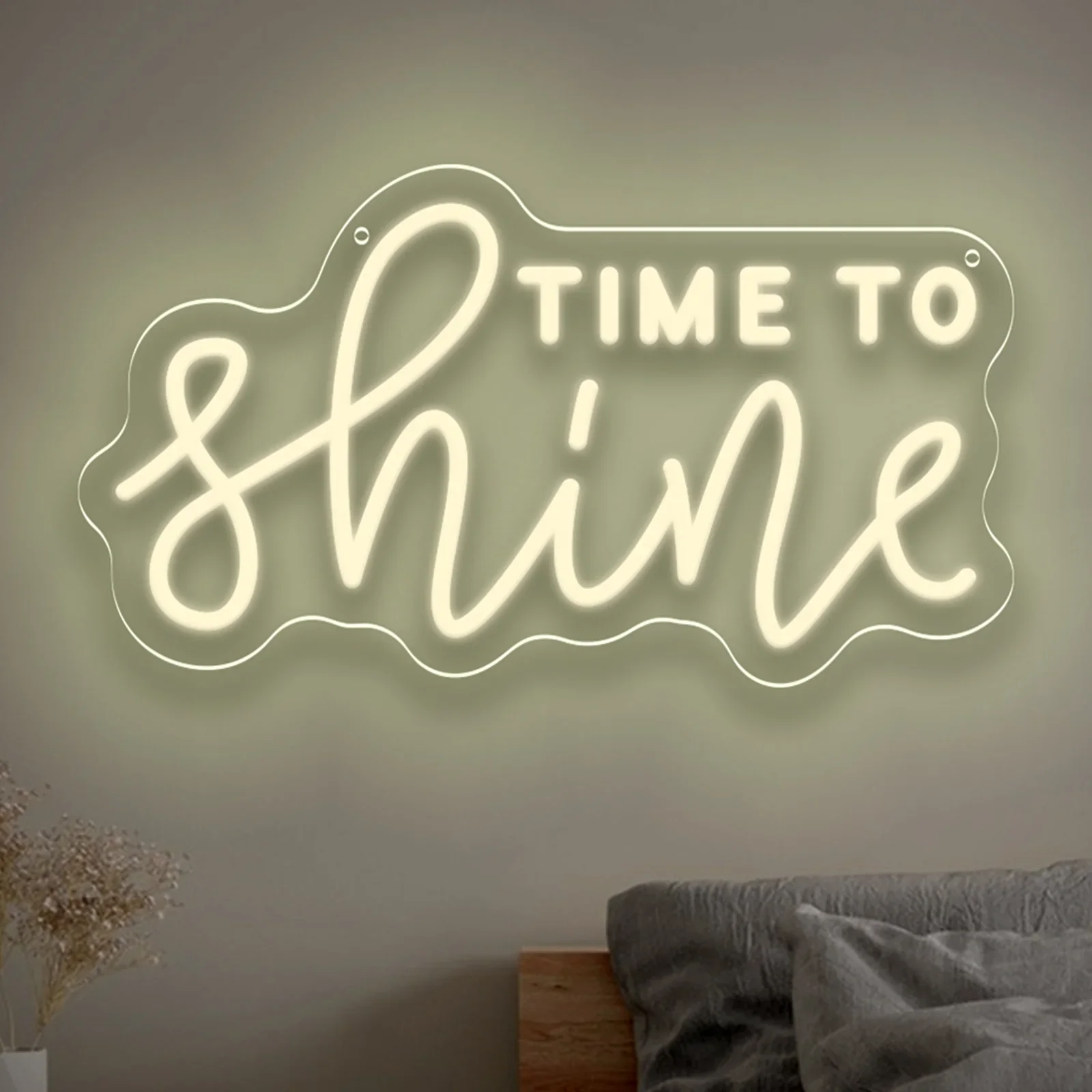 Time To Shine Neon Sign Warm White LED Wall Art Acrylic USB Powered Dimmable Light For Bedroom Living Room Inspirational Decor