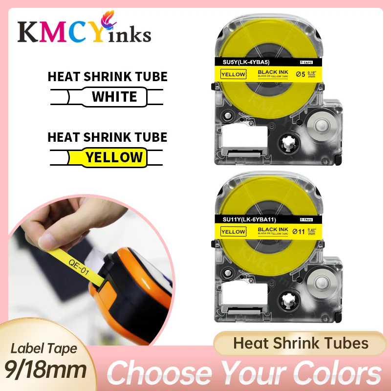 KMCYinks uyumlu SU5S SU5Y SU11S SU11Y 9/18mm ısı borusu Shrink için Epson/King Jim LA-4WBA5 LA-4YBA5 epson LW-300 LW-400