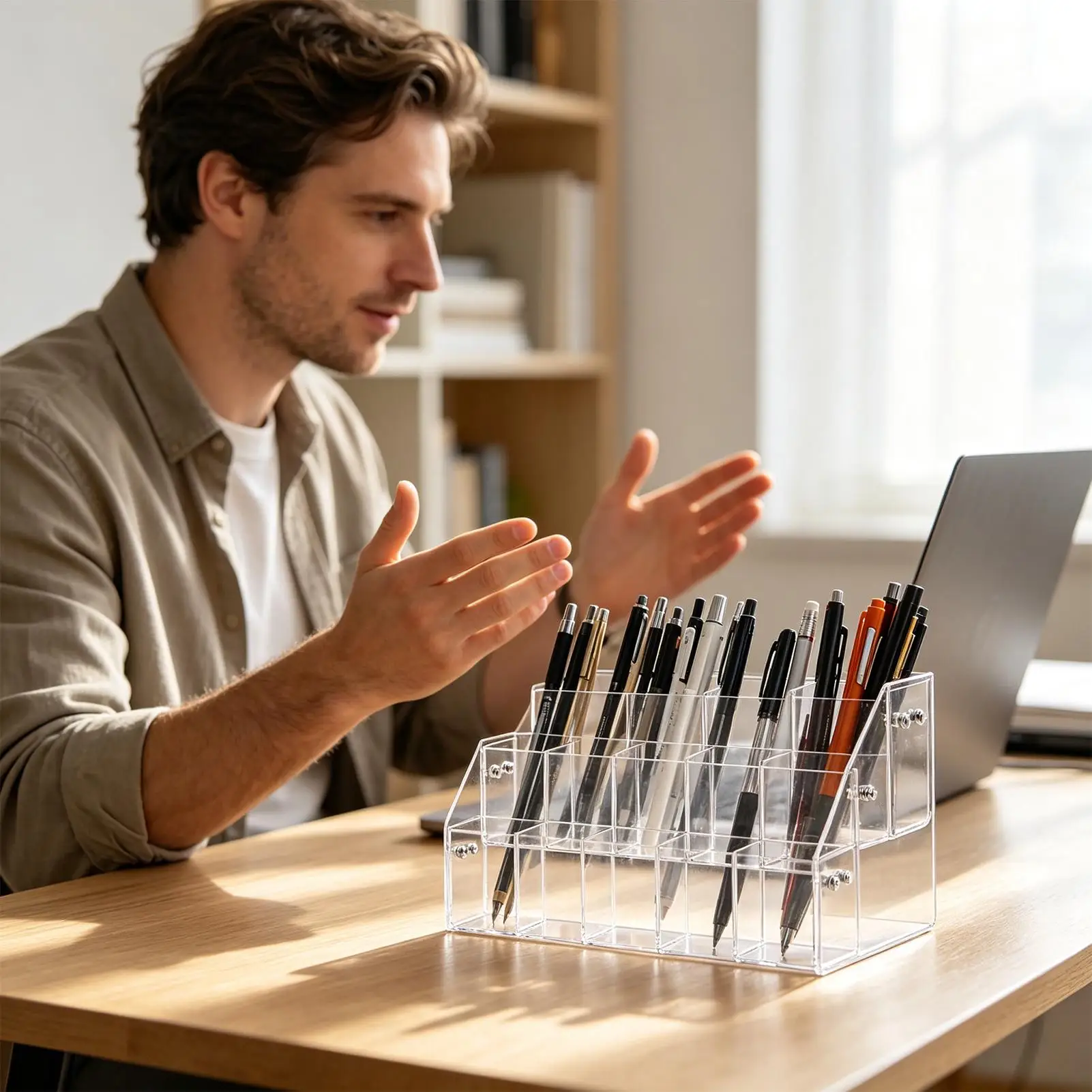 Acrylic Marker Organizer 2 Tier/4 Tier Transparent Acrylic Display Rack Colored Pencil Organizer For Office School Teacher