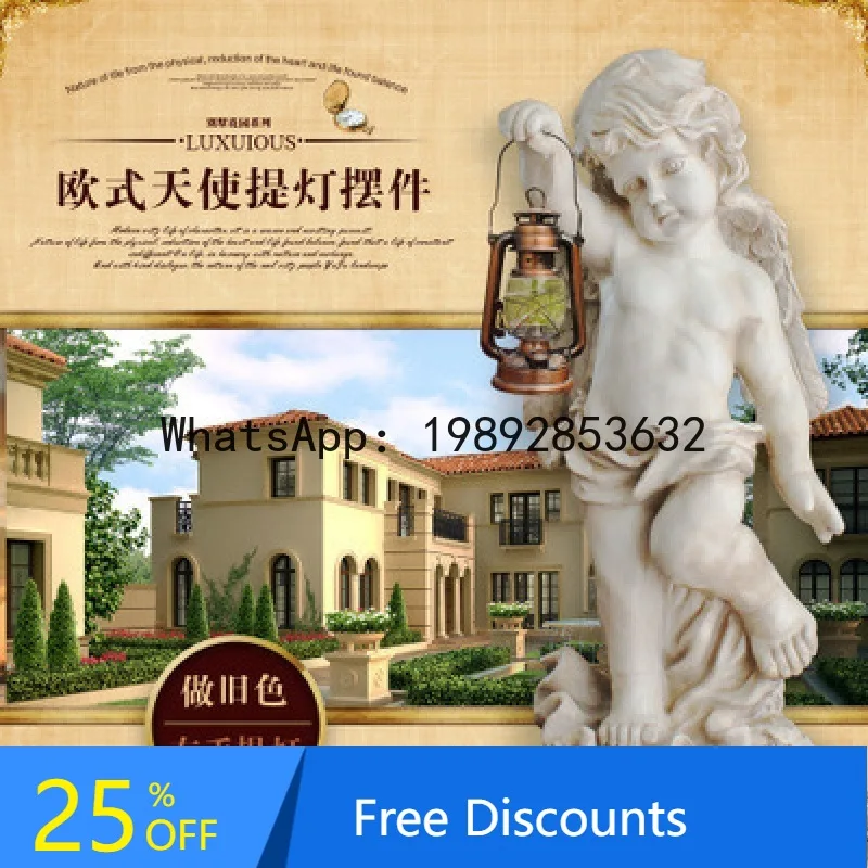 

ZK European Style White Angel Fiberglass Sculpture Ornament Craft Living Room Villa Garden Landscape Decoration