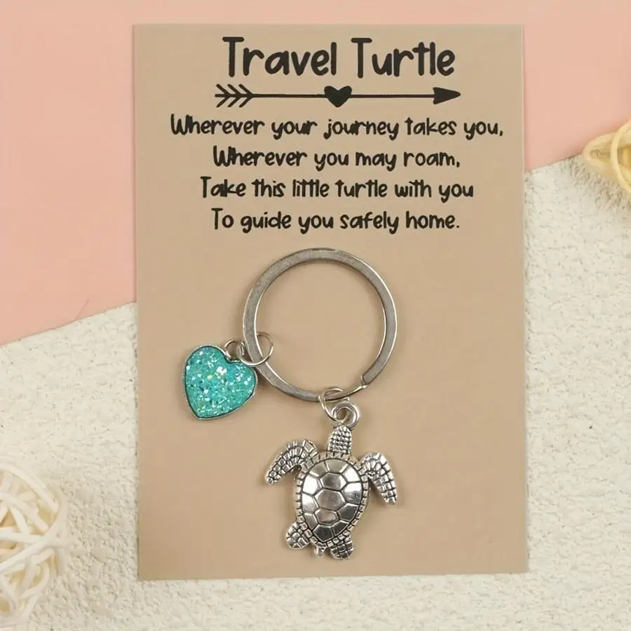 1/5/10/20/50/100pcs Turtle Keychain with Card, Travel-Themed Birthday Gift, Safe Travel Souvenir, Car Trunk Pendant, Turtle, Bir