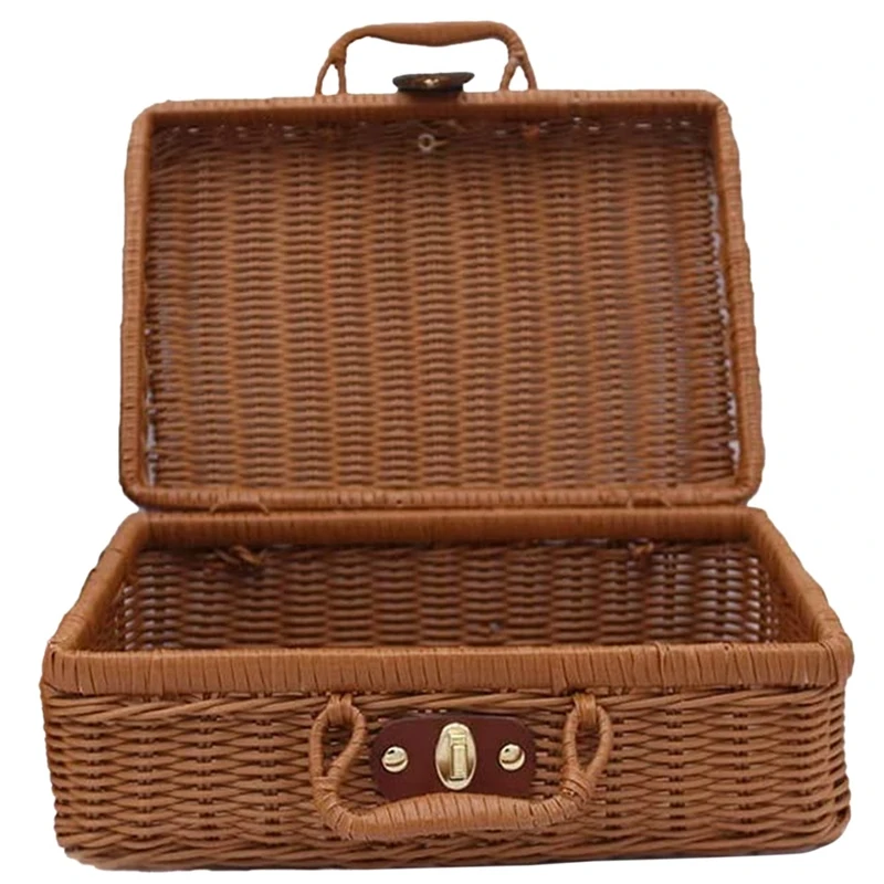 

Picnic Basket,Woven Vintage Suitcase Woven Storage Basket Rattan Storage Case Picnic Weave Laundry Basket B