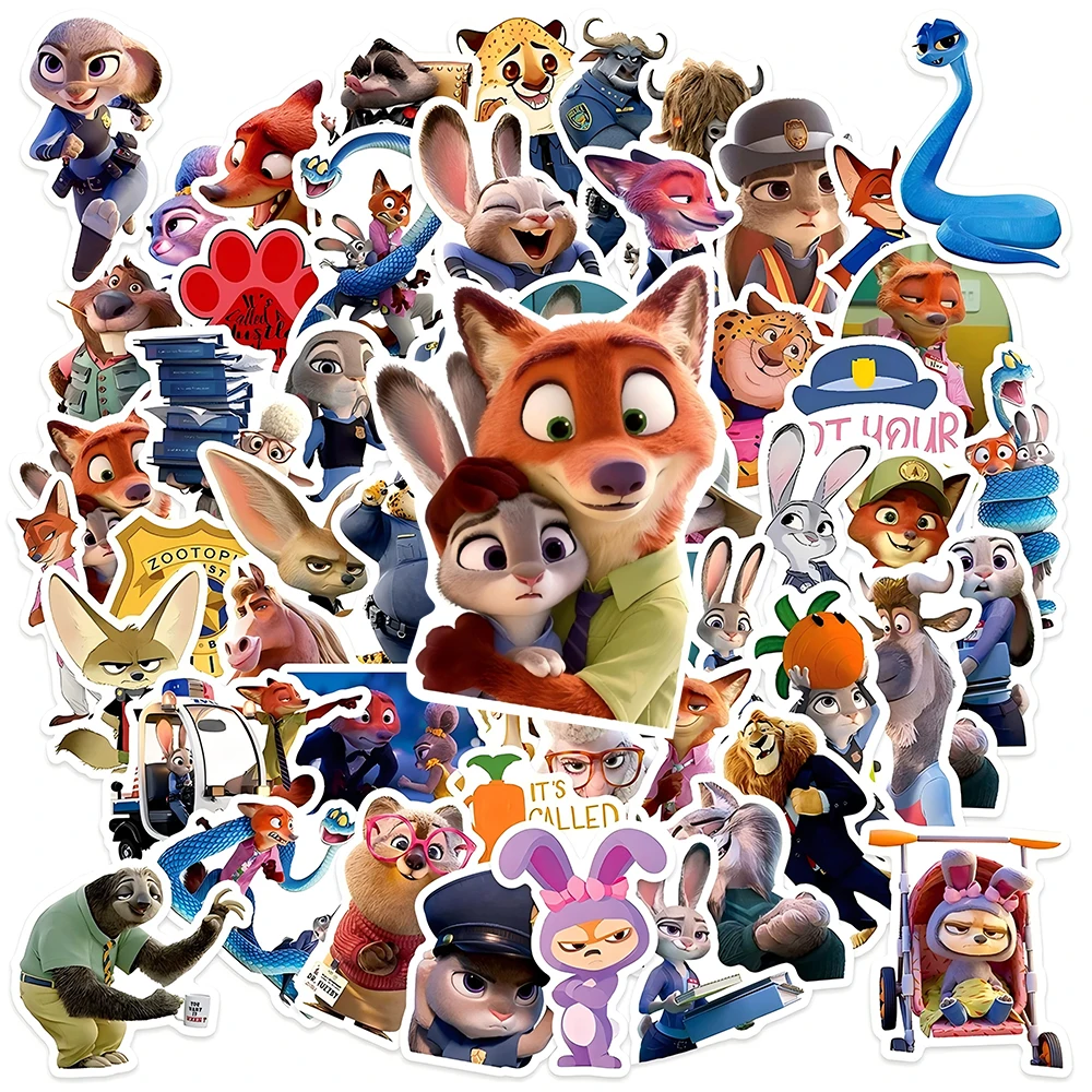 10/30/50 قطعة ديزني الكرتون Zootopia 2 ملصقات الشارات Skateboard بها بنفسك سكيت الهاتف دفتر حقيبة لطيف أنيمي لاصقة تزيين هدية