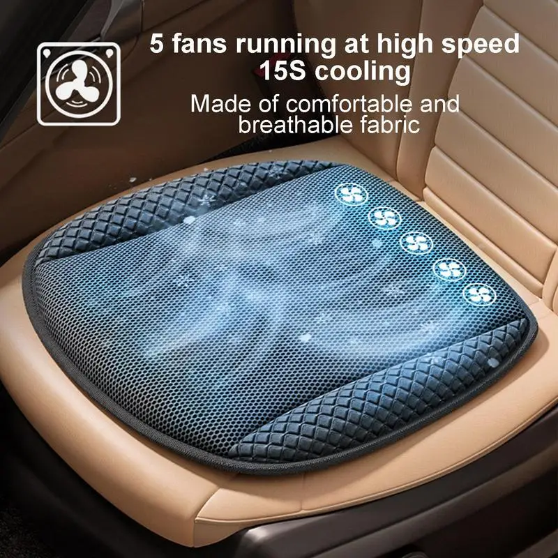 USB Cooling Seat Cushion Cool Ice Silk Seat Cushion With 5 Fans Fast Blowing Ventilation Seat Cooling Refrigerated Car Seat