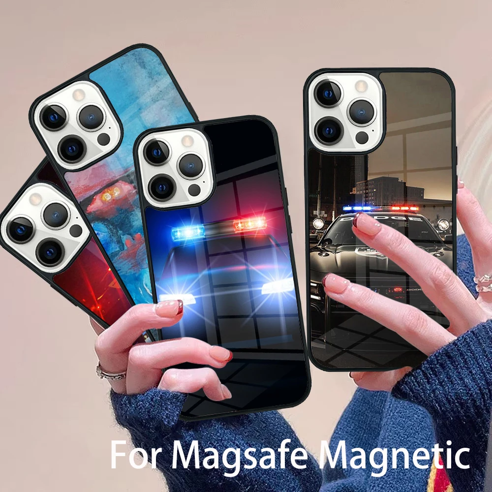 

Police Car Phone Case Magesafe Magnetic Wireless Charge Cover For IPhone 16 11 12 13 14 15 Pro Max Plus Mini