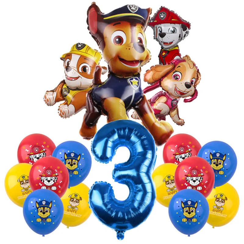 Juego de vajilla desechable de la patrulla canina para niños, suministros de fiesta de cumpleaños, globo de aluminio, Chase, Marshall, Skye