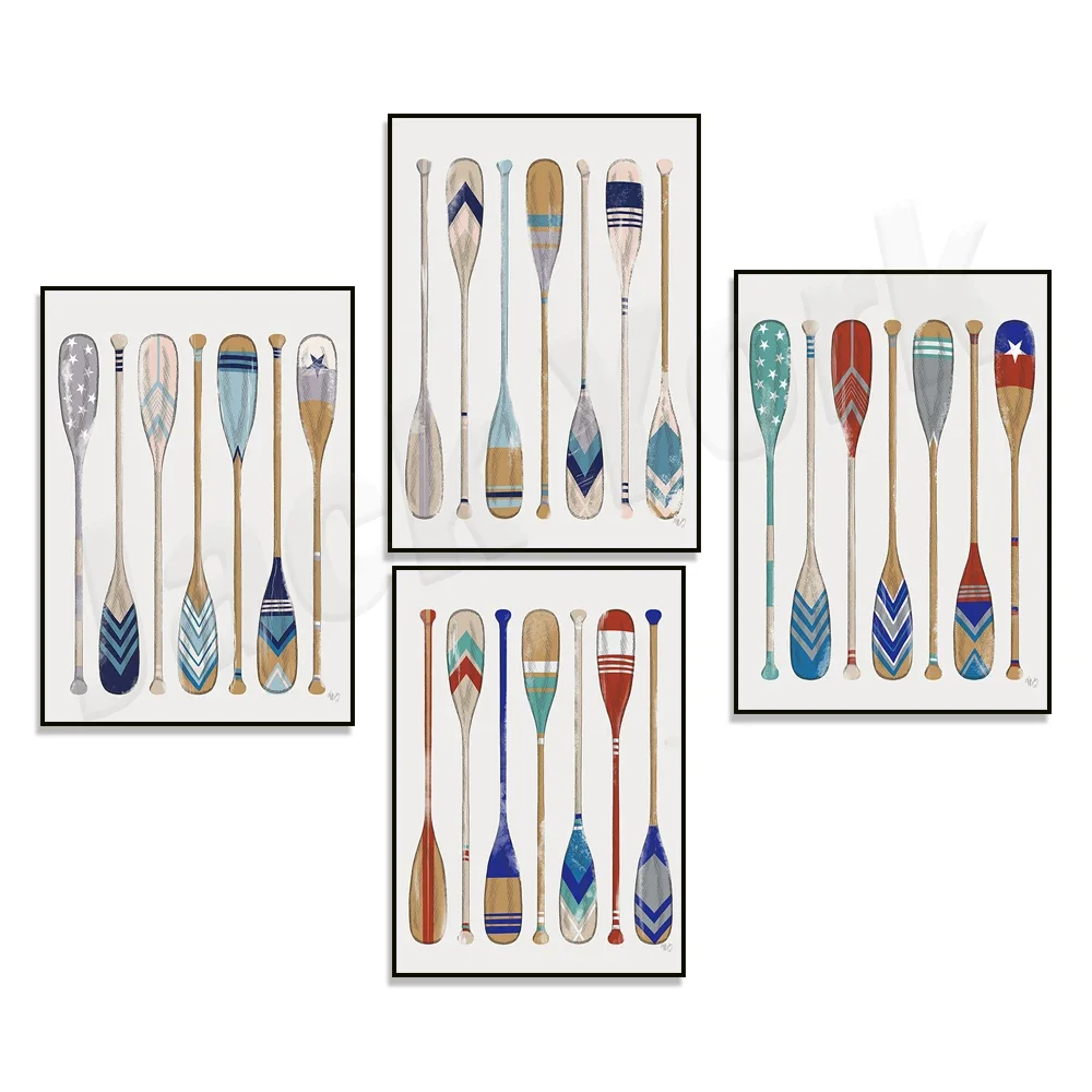 Vintage Style Paddle Vibrant Print - Canoe Paddle Art Poster, Cabin Boating Sailboat Gift, Rustic Canoe Paddle Lake House Decor