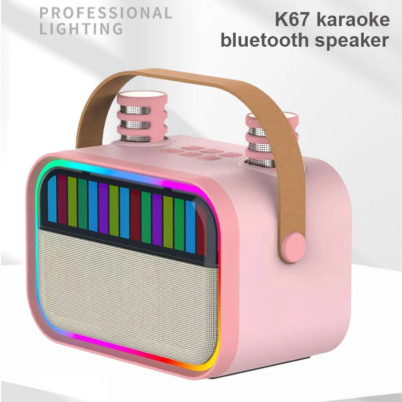 

Уличный портативный Bluetooth-динамик для караоке с двумя беспроводными микрофонами, крутой RGB-подсветкой, тяжелыми басами, мини-карта TF, U-дисковая звуковая коробка