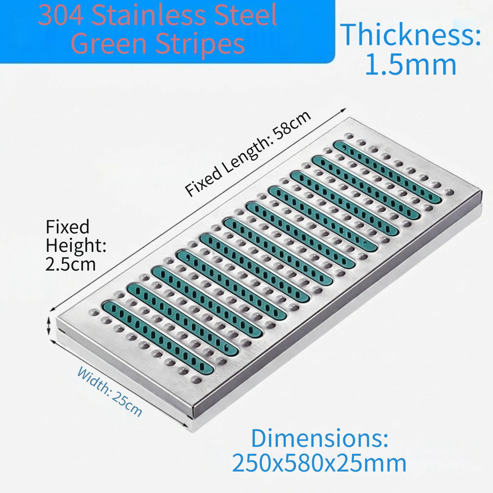 Stainless Steel Trench Drain Cover 200/250mm Green Gully Grate For Kitchen Hotel= Cafeteria Rust Resistant Floor Drainage System