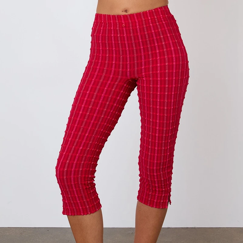 90 年代ヴィンテージぴったりフィットカットパンツファッションレディチェック柄カプリパンツ女性カジュアルハイウエスト伸縮性のある生地レギンスパンツストリートウェア