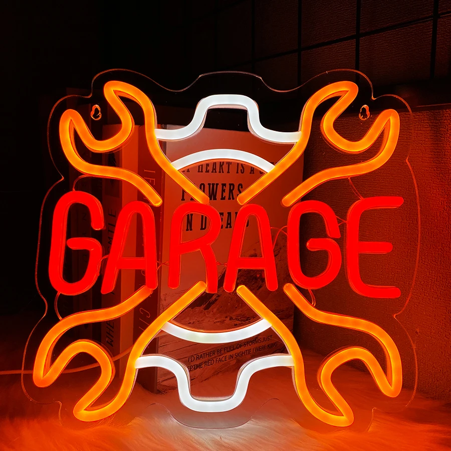 

Hand-Made Garage Neon Sign Wrench Tool Icon USB Powered Auto Repair Shop Man Cave Club Game Room Decor