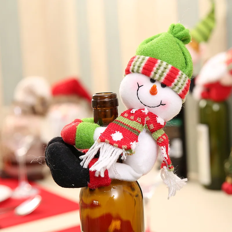 Christmas Home Decoration Santa Claus Snowman Wine Bottle Set Small Wine Bottle Holder Wine Bottle Decoration