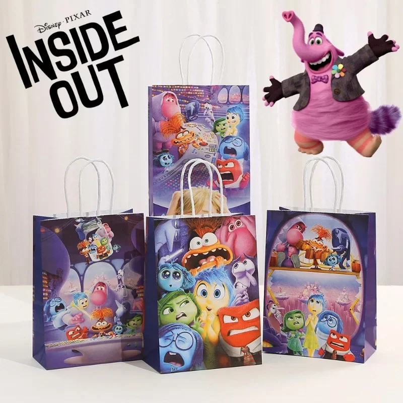 Disney Inside Out 2 Cartoon Paper Bags Cute Anime Figures Joy Anxiety Printed Kraft Paper Gift Bags Party Gift Wrapping Supplies