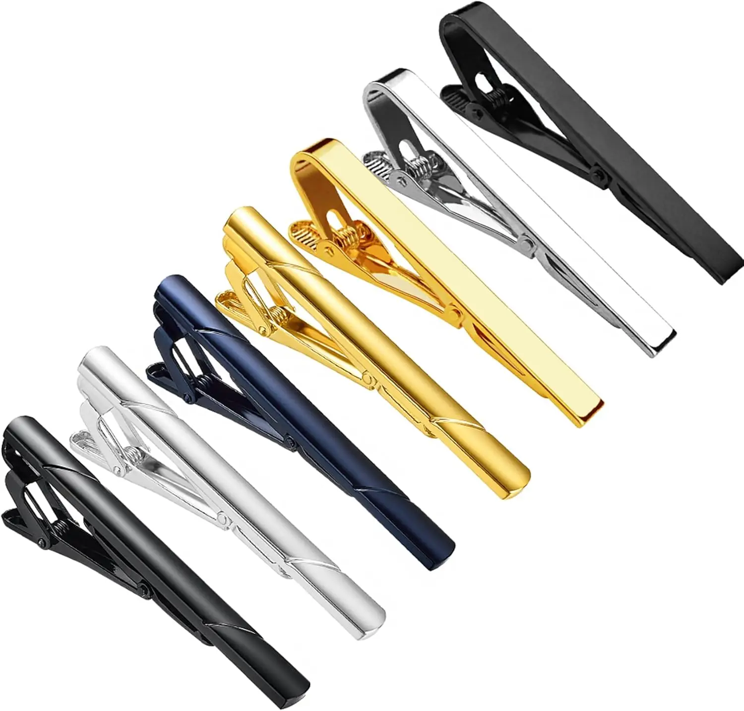 

7-Pack Tie Clip Set for Men in Gold/Silver/Black/Navy - Perfect Gift for Formal Business Attire