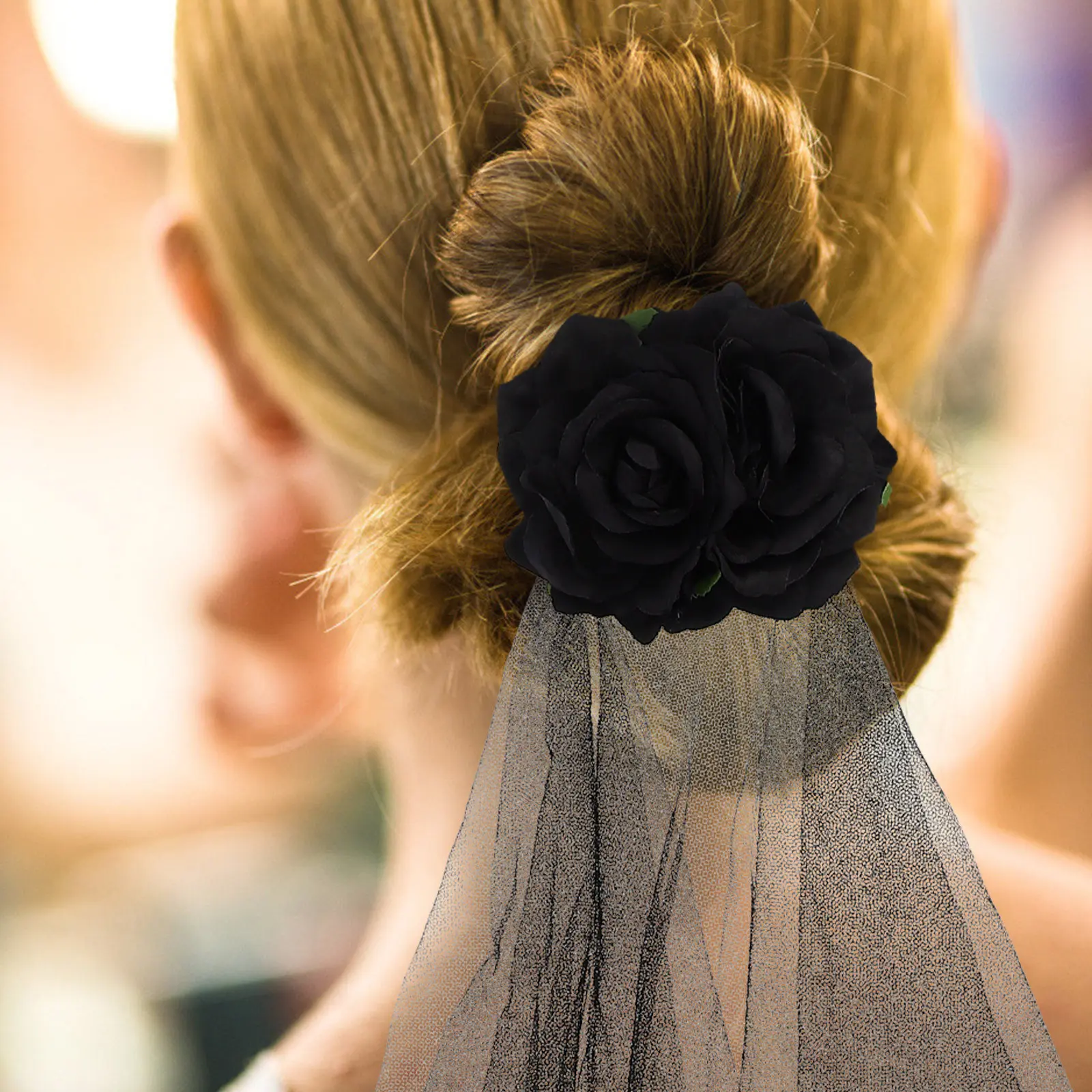 

1Pcs Black Rose Veil Hairpin Mesh Flower Halloween Headpiece Costume Hair Accessory Cosplay Veil Party Prop Halloween Headdress