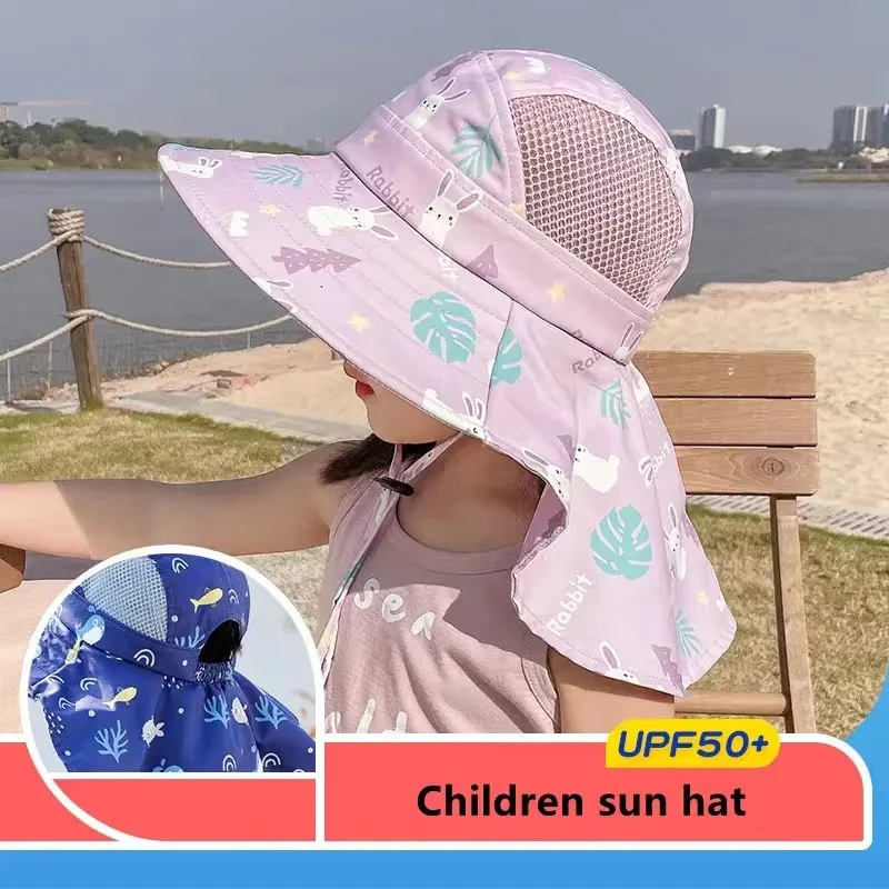 children sun hat UPF 50+ wide brim kids sun protection hats boys girls beach hat with adjustable chin